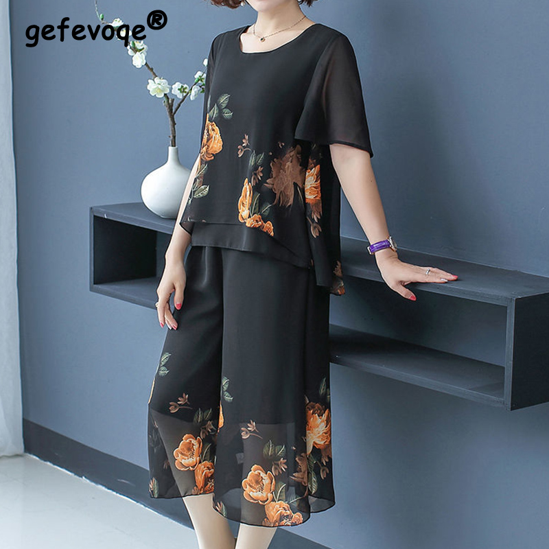 Summer Clothing For 70 Year Old Woman - Conjuntos cortos de encaje con estampado