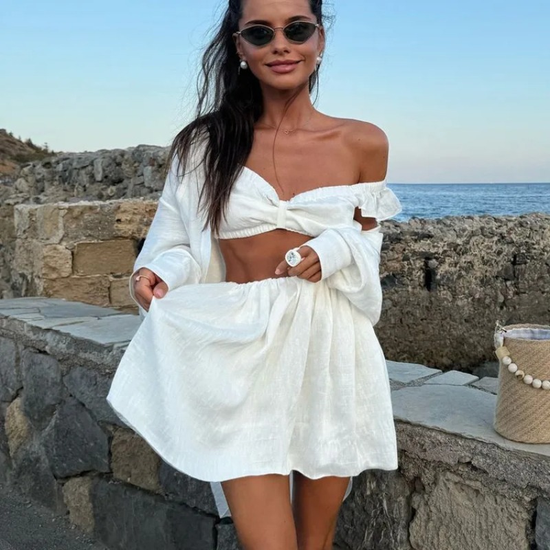 Summer Clothing Women Sale - Camiseta sin mangas, minifalda hinchada, conjunto