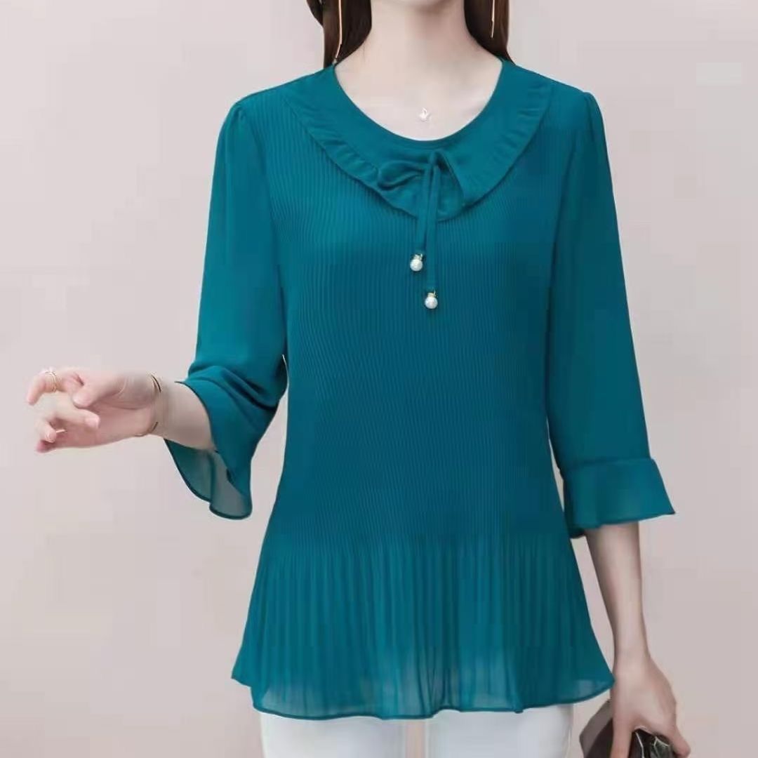 Camisa de moda con cuello redo - Summer Clothing For 70 Year Old Woman reseña y precio