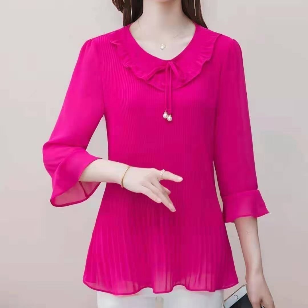 Camisa de moda con cuello redo - Summer Clothing For 70 Year Old Woman reseña y precio
